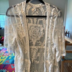 Pink Blush cream mesh lace embroidered open front size medium